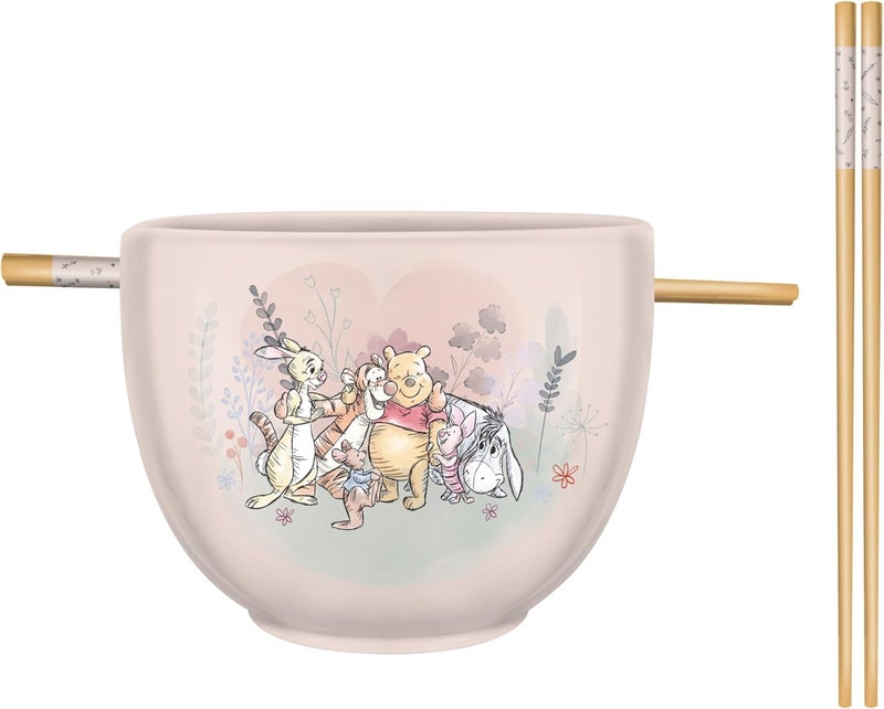 Silver Buffalo Disney Winnie the Pooh Featuring Piglet Eeyore Tigger Rabbit and Roo Group Hug Ceramic Ramen Noodle Rice Bowl with Chopsticks Microwave Safe 20 Ounces - Image 1