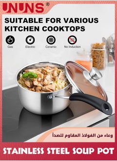 UNUNS Saucepan With Lid,Stainless Steel Sauce Pan,Small Pot Soup Milk Pan For Home Kitchen Restaurant,Long Heatproof Handle,Dishwasher Safe  - Image 5