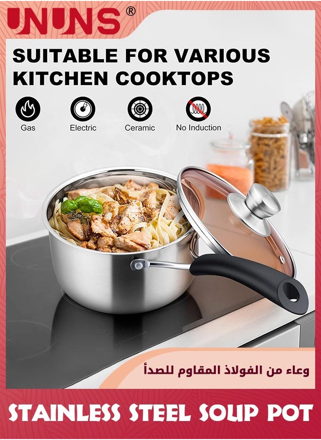 UNUNS Saucepan With Lid,Stainless Steel Sauce Pan,Small Pot Soup Milk Pan For Home Kitchen Restaurant,Long Heatproof Handle,Dishwasher Safe  - Image 5