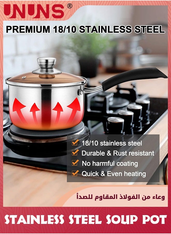 UNUNS Saucepan With Lid,Stainless Steel Sauce Pan,Small Pot Soup Milk Pan For Home Kitchen Restaurant,Long Heatproof Handle,Dishwasher Safe  - Image 3