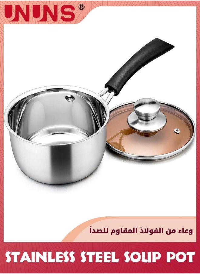 UNUNS Saucepan With Lid,Stainless Steel Sauce Pan,Small Pot Soup Milk Pan For Home Kitchen Restaurant,Long Heatproof Handle,Dishwasher Safe  - Image 1