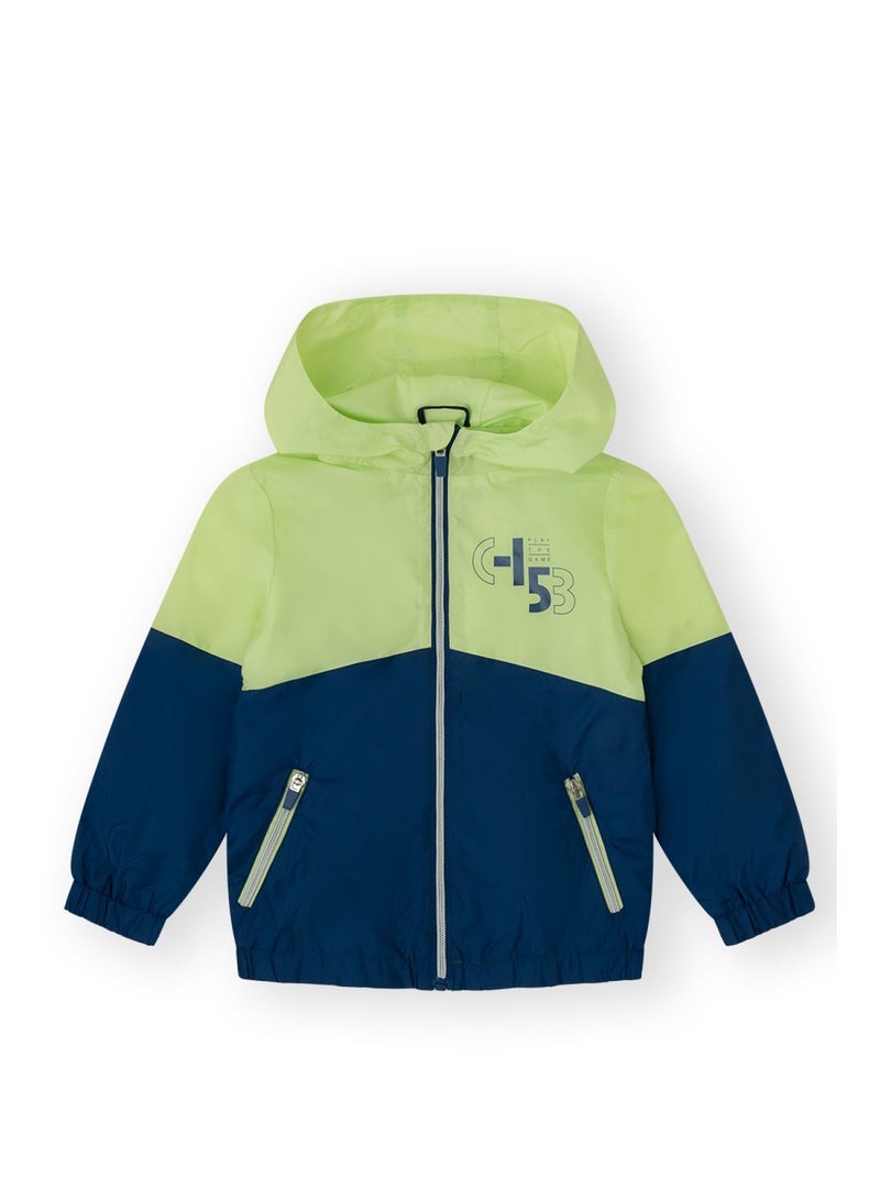 CANADA HOUSE Lime Color Block Hooded Zipper Windproof Lightweight Long Sleeve Parka for Kids Unisex - Active Jacket Rain Coat Windbreaker  - Image 1