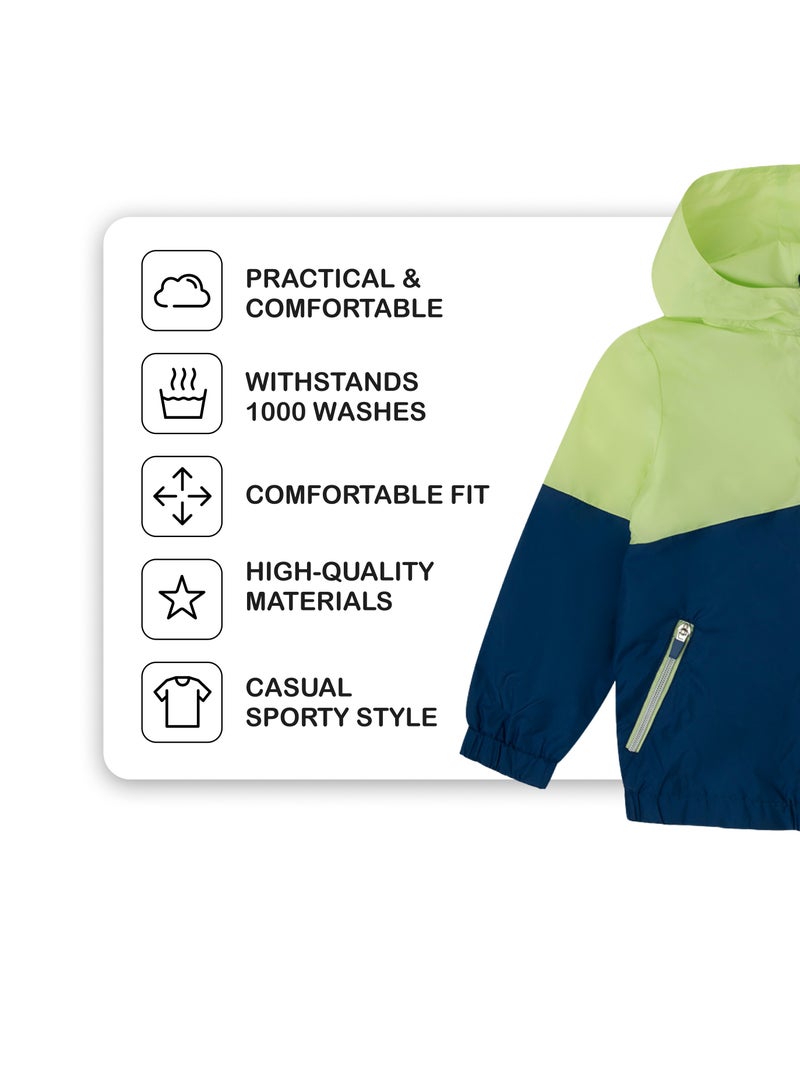 CANADA HOUSE Lime Color Block Hooded Zipper Windproof Lightweight Long Sleeve Parka for Kids Unisex - Active Jacket Rain Coat Windbreaker  - Image 3