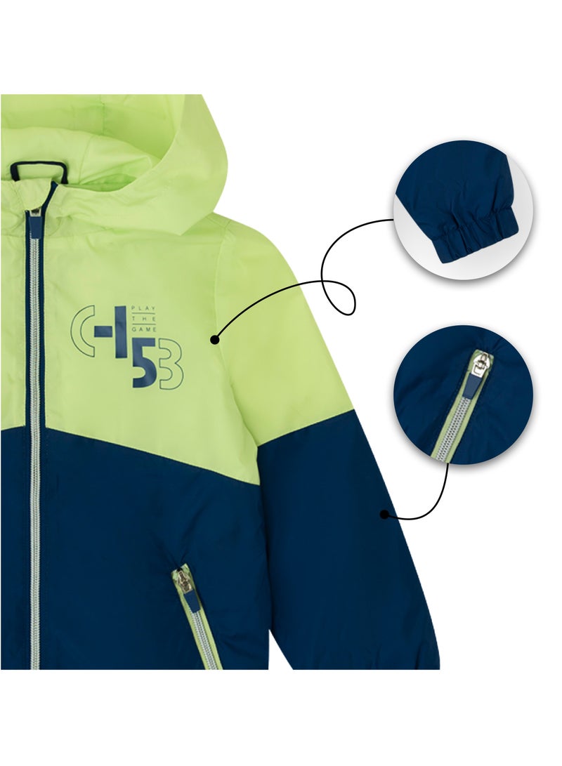 CANADA HOUSE Lime Color Block Hooded Zipper Windproof Lightweight Long Sleeve Parka for Kids Unisex - Active Jacket Rain Coat Windbreaker  - Image 4