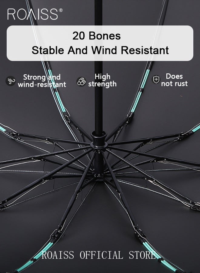 رويس مظلة متعددة الوظائف ذات الطي المتكامل للجنسين مع طلاء مقاوم للماء وحجب الأشعة فوق البنفسجية وطلاء أسود من الفينيل إطار المظلة مقوى بـ 20 ضلعًا ومظلة بألوان متدرجة مناسبة للمطر والشمس - Image 5