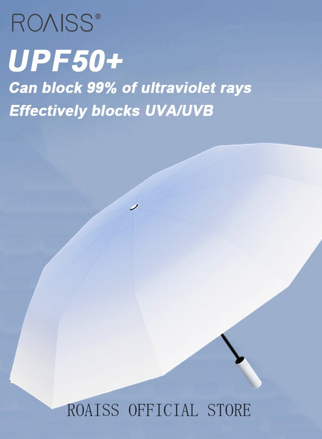 رويس مظلة متعددة الوظائف ذات الطي المتكامل للجنسين مع طلاء مقاوم للماء وحجب الأشعة فوق البنفسجية وطلاء أسود من الفينيل إطار المظلة مقوى بـ 20 ضلعًا ومظلة بألوان متدرجة مناسبة للمطر والشمس - Image 4