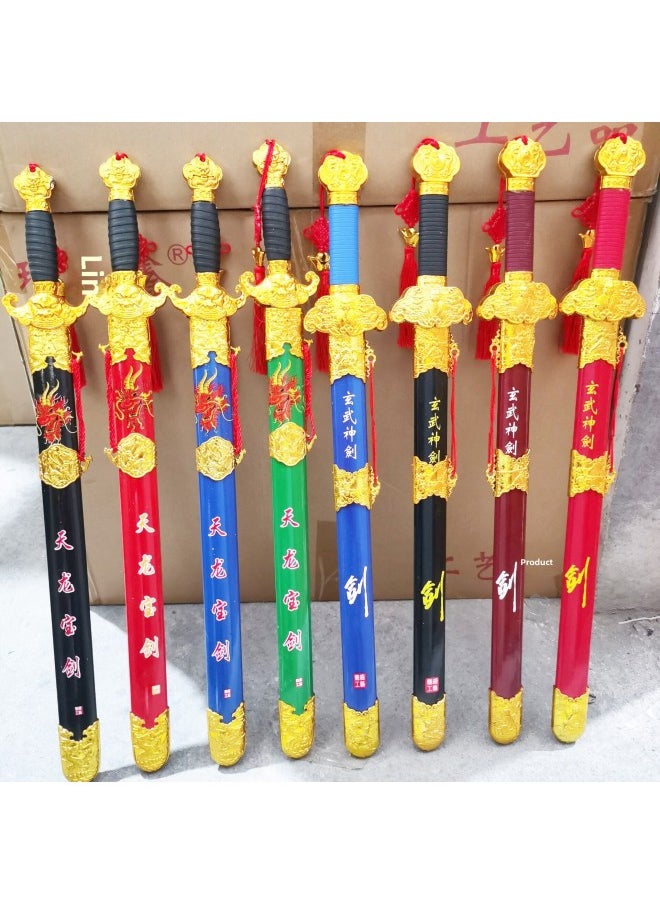Generic - Scenic Spots Sell Printed Dragon Words Electroplating Xuanwu Excalibur Park Temple Fair Qinglong Sword Sword Yiwu Wholesale-Color:70cm Color Bow - Image 1