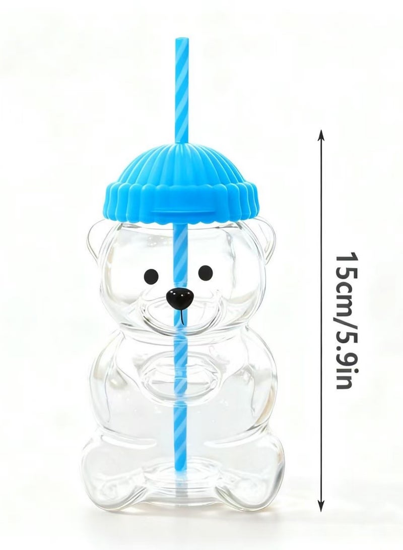 2025 New Bear Straw Cup, Cute Bear Glass Cup with Straw 20oz, Cute Mugs, Coffee Beer Wine Cocktail Drinks Glassware [Glass] Blue Silicone Cap - Image 1