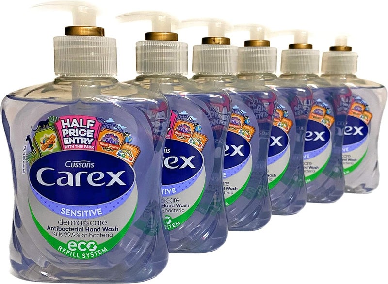 cussons Pack of 6 Carex Sensitive Dermacare Antibacterial Handwash eco refill system 250ml