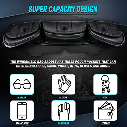 KATUR Motorcycle Windshield Bag Pouch PU Leather with Magnetic Closures Compatible with Harley Touring Street Glide Electra Glide Windshield Bags 1996-2013 - Image 3