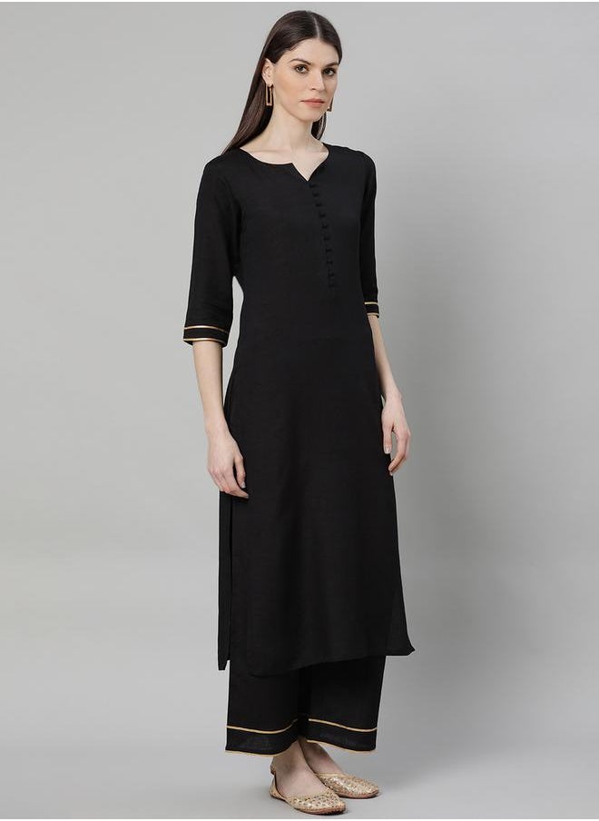 Libas - Solid Straight Kurta and Solid Palazzo with Dupatta Set by Styli - Image 1