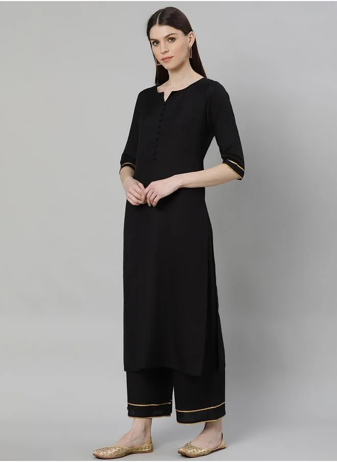 لباس Solid Straight Kurta and Solid Palazzo with Dupatta Set by Styli