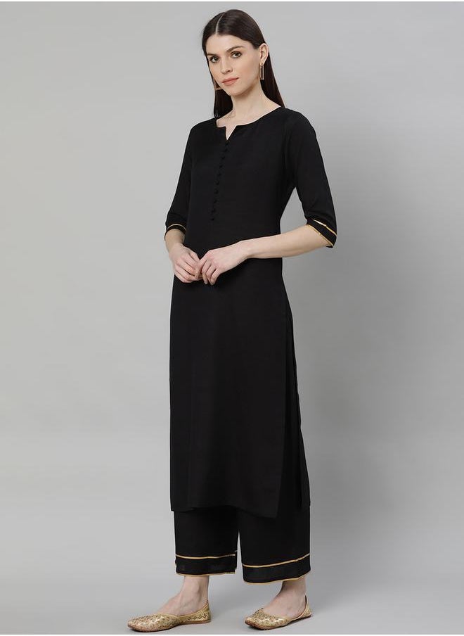 Libas - Solid Straight Kurta and Solid Palazzo with Dupatta Set by Styli - Image 1