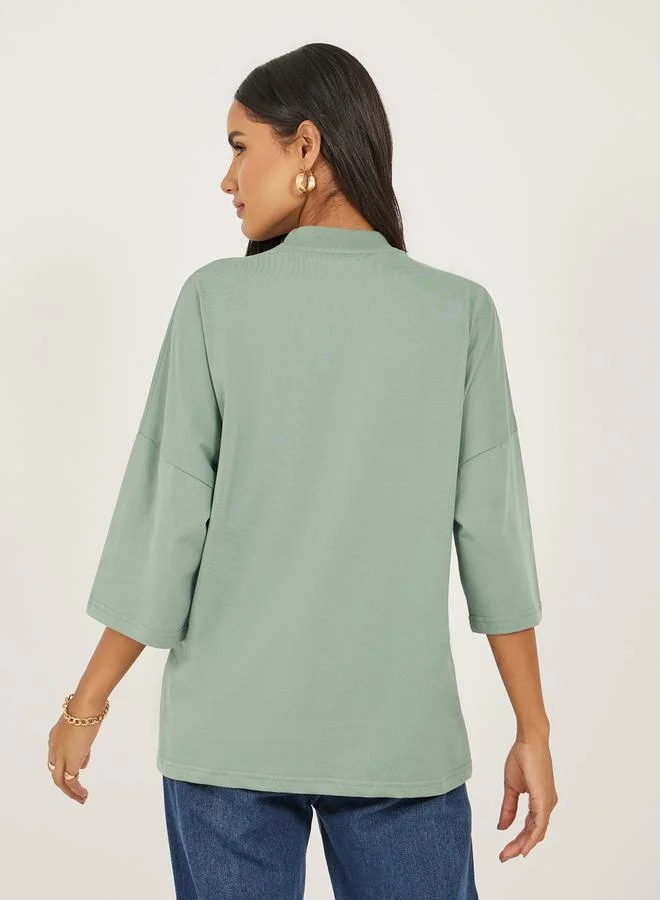Styli Brooklyn Varsity Print Exaggerated Sleeves Oversized T-Shirtâ€‹