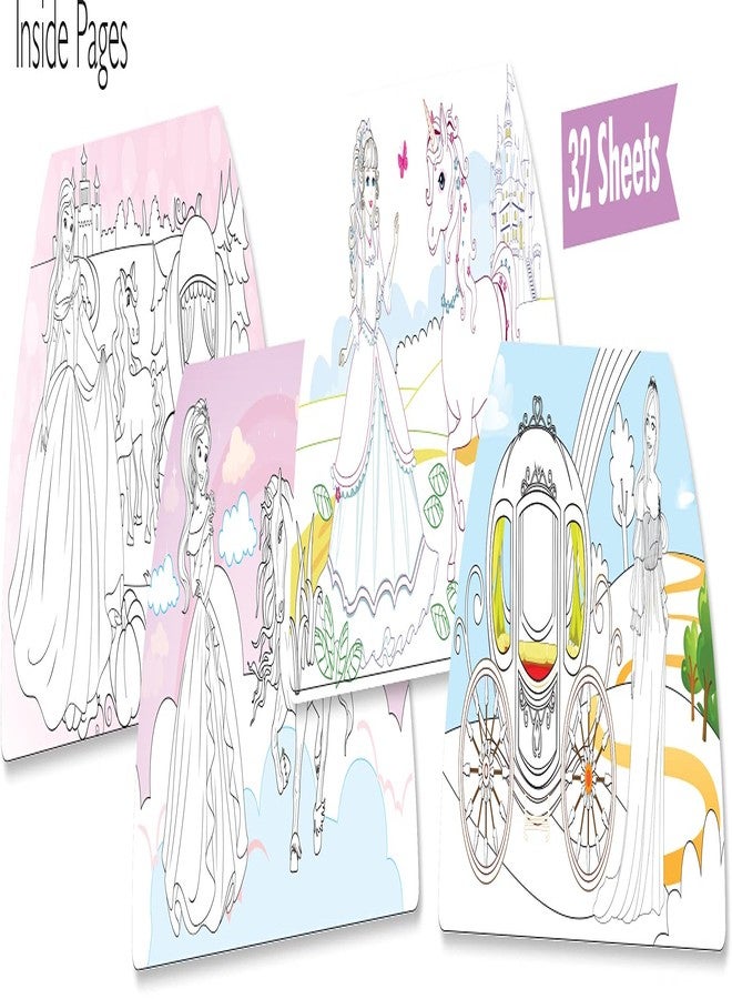 BRIJBASI Princess Colouring Art Book Kit for Girls Kids with 8 Stickers Sheet, 32-Page Book, Watercolor Set & Brush, 10 Color Pens - Ages 3+ Years - Image 3