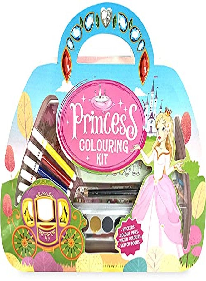 BRIJBASI Princess Colouring Art Book Kit for Girls Kids with 8 Stickers Sheet, 32-Page Book, Watercolor Set & Brush, 10 Color Pens - Ages 3+ Years - Image 1