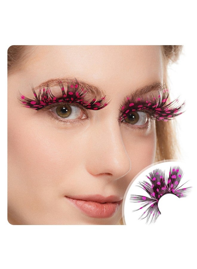 Dorisue Feather Eyelashes Pink Eyelashes With Peacock Butterfly Long Halloween Eyelashes Custome Barbie - Image 1