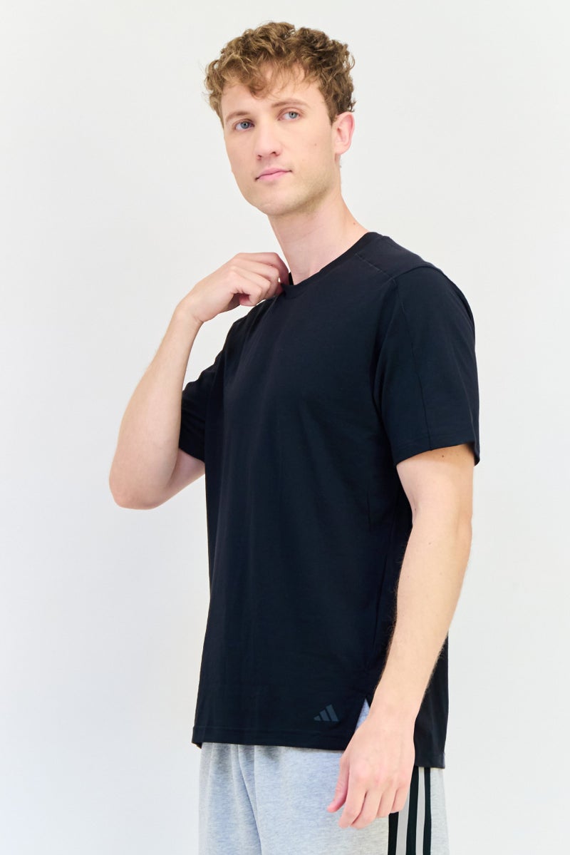 Adidas Men Regular Fit Brand logo Short Sleeves Yoga T-Shirt, Black  - Image 2