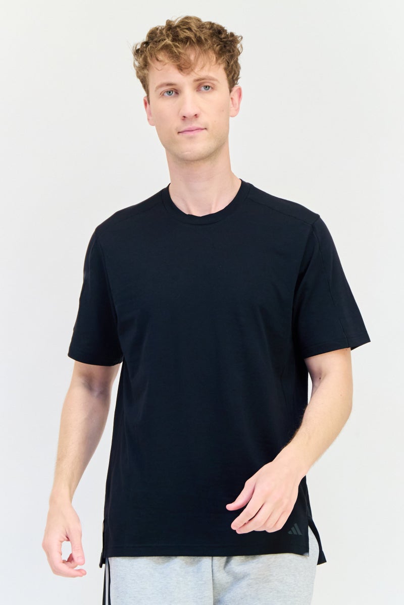 Adidas Men Regular Fit Brand logo Short Sleeves Yoga T-Shirt, Black  - Image 1