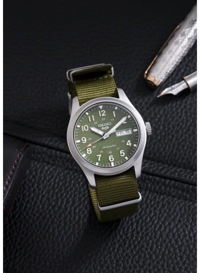 Seiko 5 Sports Watch SRPG33K1, 39.4 mm Green Dial, Stainless Steel Case & Green Nylon Strap, 100 m WR - Image 3