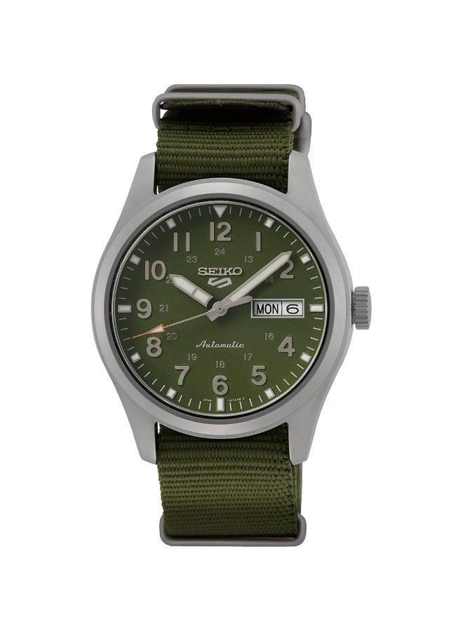 Seiko 5 Sports Watch SRPG33K1, 39.4 mm Green Dial, Stainless Steel Case & Green Nylon Strap, 100 m WR - Image 4