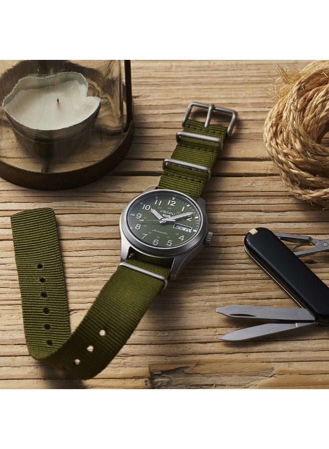 Seiko 5 Sports Watch SRPG33K1, 39.4 mm Green Dial, Stainless Steel Case & Green Nylon Strap, 100 m WR - Image 5