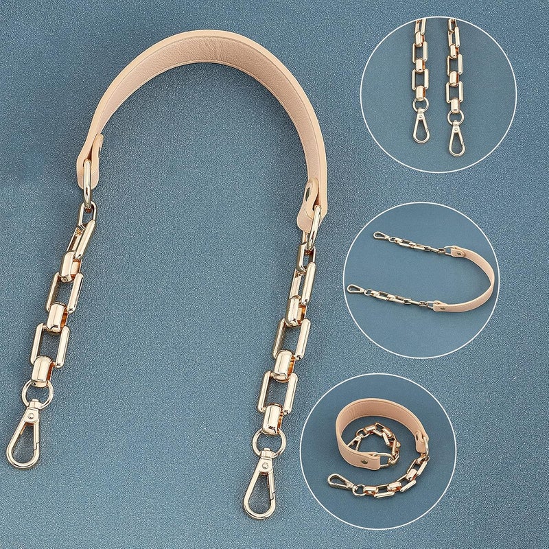 cheekyglo Purse Chain Handle 23 Inch PU Leather Replacement Chain Handbag Shoulder Strap with Alloy Swivel Clasps Bag Chain Accessory for Shoulder Bag Clutch Wallet Tote Briefcase(Light Brown) Light Brown - Image 4