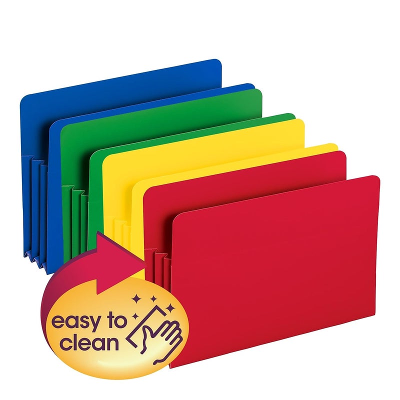 Smead Poly File Pocket, Straight-Cut Tab, 3-1/2" Expansion, Legal Size, Assorted Colors (73550) - Image 2
