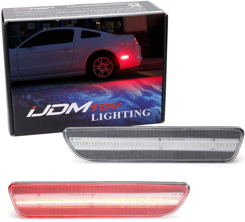 iJDMTOY Clear Lens Red Full LED Rear Side Marker Light Kit Compatible with Ford 2005-09 Mustang, Powered by 54-SMD LED, Replace OEM Back Sidemarker Lamps - Image 1