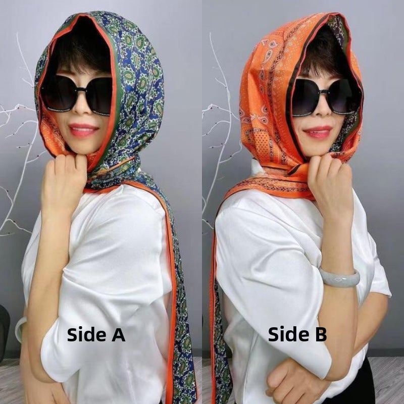 Dual-Layer Fashion Scarf Hat for Spring Summer Double Sided-Orange Blue and White Cashew