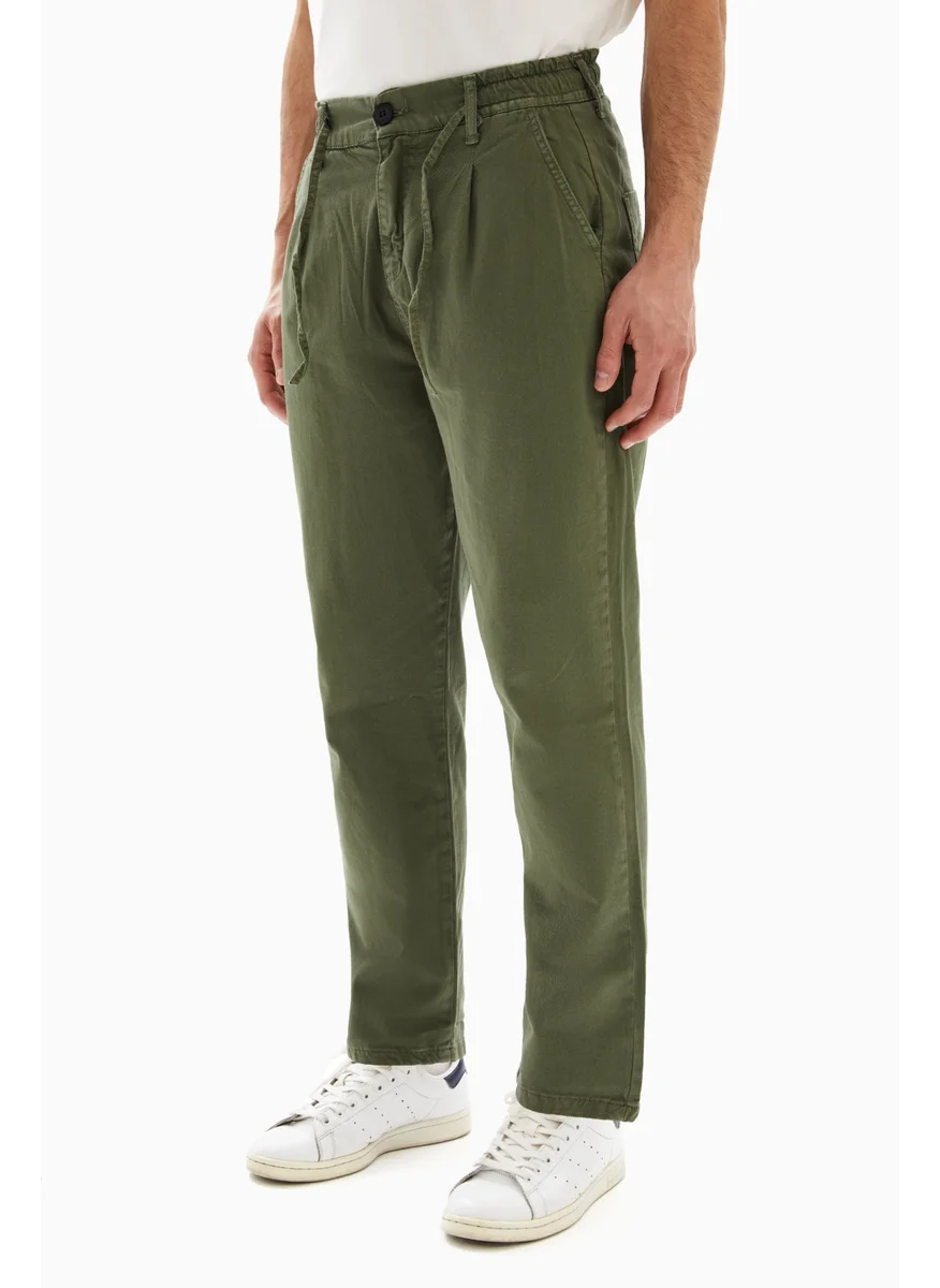 Wecre8 Khaki Green Drawstrings Slim Trousers By WECRE8