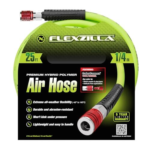 Flexzilla Air Hose with ColorConnex Industrial Type D Coupler and Plug, 1/4 in. x 25 ft., Heavy Duty, Lightweight, Hybrid, ZillaGreen - HFZ1425YW2-D - Image 2
