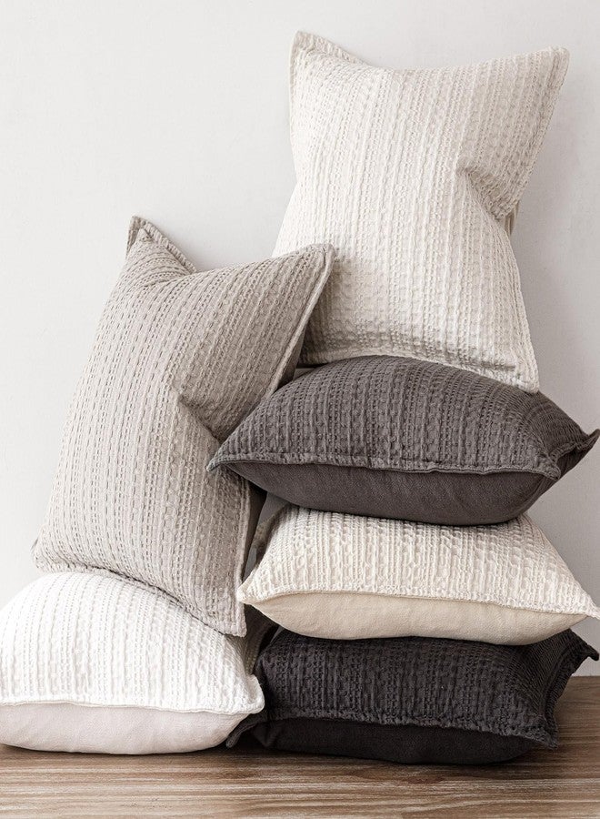 Foindtower Set of 2 Decorative Cotton Waffle Weave Throw Pillow Covers Euro Shams Cushion Covers Accent European Pillowcase for Bed Couch Sofa Bedroom Living Room Home Decor 26×26 Inch Natural Ivory - Image 5