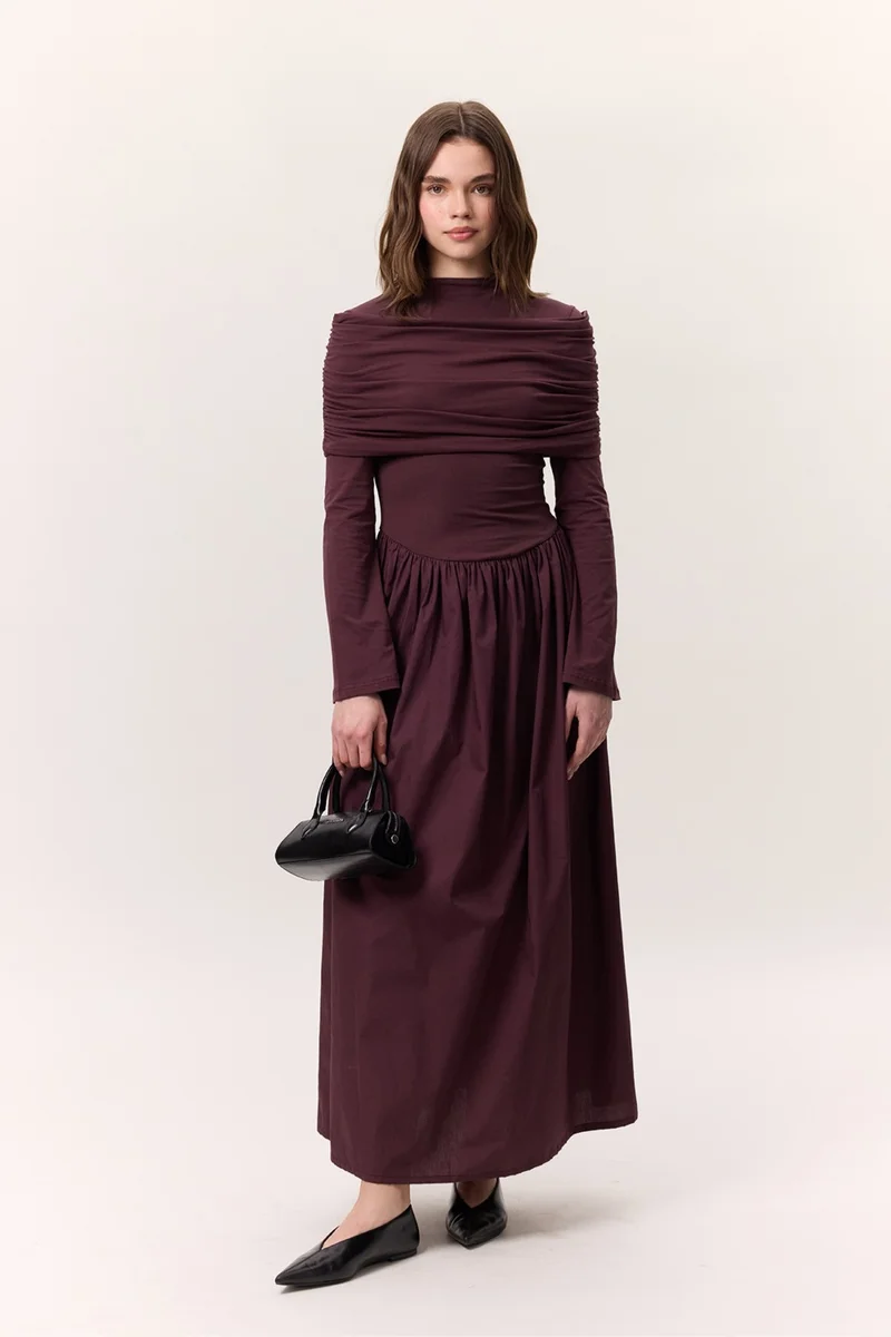 مانوكا Draped Long Sleeve Dress