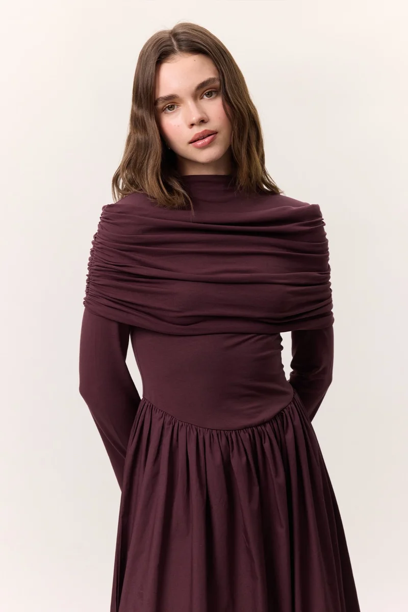 Manuka Draped Long Sleeve Dress