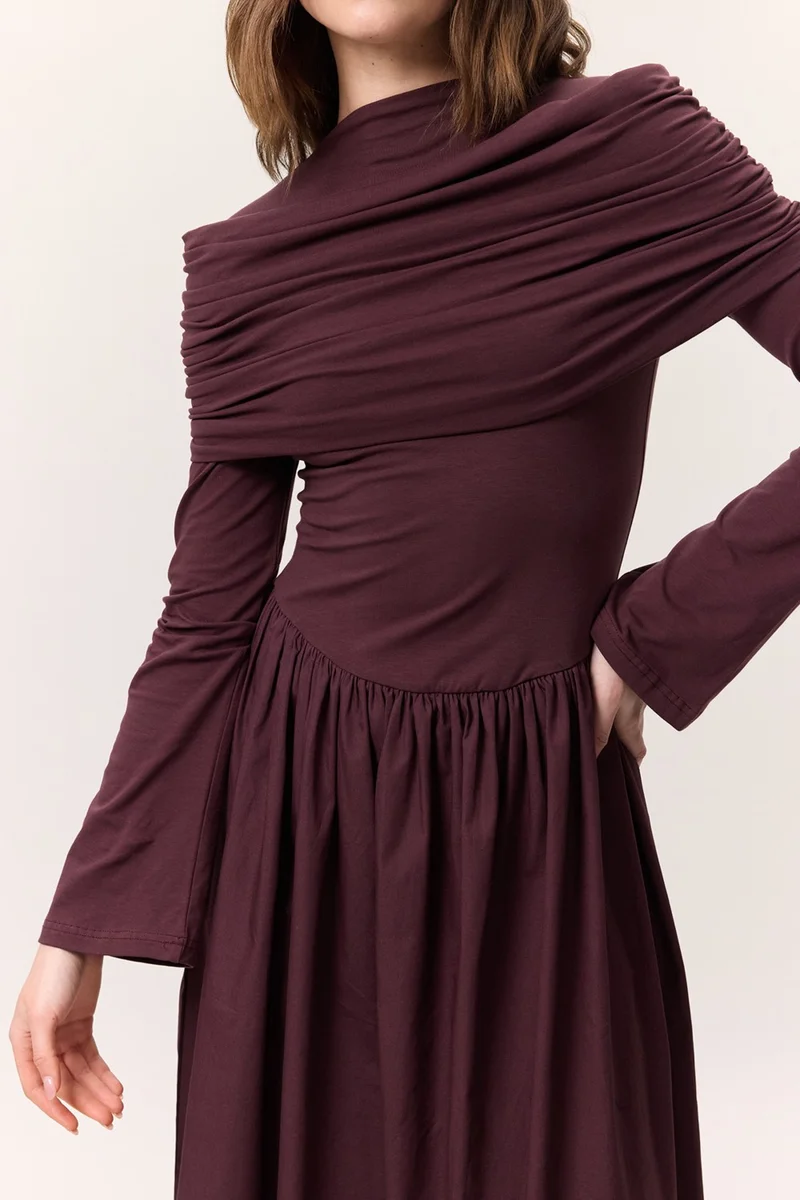 Manuka Draped Long Sleeve Dress