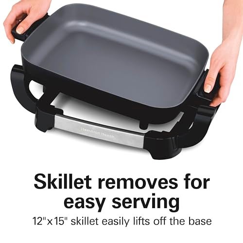 Hamilton Beach Electric Skillet with PFAS-Free Durathon Ceramic Coating, Removable 12x15” Pan, Adjustable Temperature, Reversible Design, Tempered Glass Lid, Black Nonstick Surface (38531) - Image 4