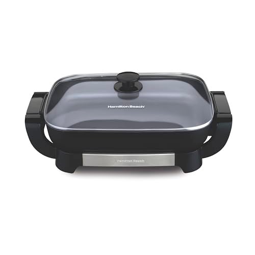 Hamilton Beach Electric Skillet with PFAS-Free Durathon Ceramic Coating, Removable 12x15” Pan, Adjustable Temperature, Reversible Design, Tempered Glass Lid, Black Nonstick Surface (38531) - Image 1