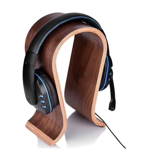 AUDIOCULAR Walnut Wood Universal Headphone Stand Holder | Stylish Organizer & Headphone Stand for Desk Display | Sleek Rubberized Base, Easy to Assemble Luxury Headphone Hanging Stand - Image 2