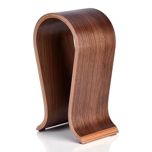 AUDIOCULAR Walnut Wood Universal Headphone Stand Holder | Stylish Organizer & Headphone Stand for Desk Display | Sleek Rubberized Base, Easy to Assemble Luxury Headphone Hanging Stand - Image 1