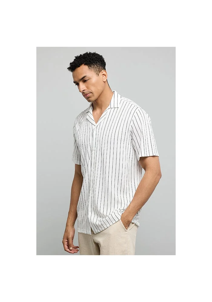 R&b Striped Shirt with Reverse Collar and Short Sleeves