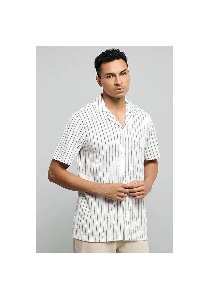 R&b Striped Shirt with Reverse Collar and Short Sleeves