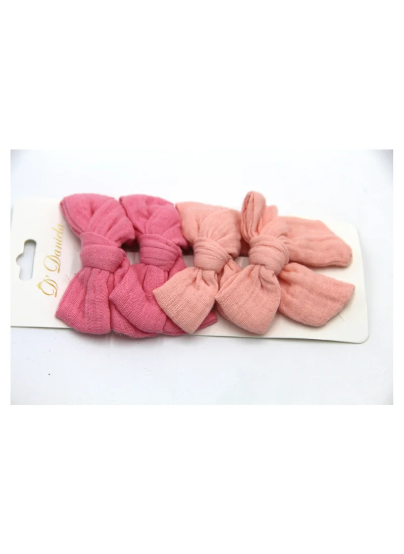 D'Daniela Adella Ribbon Bow Clip Set For Babies and Girls -  Pink & Peach