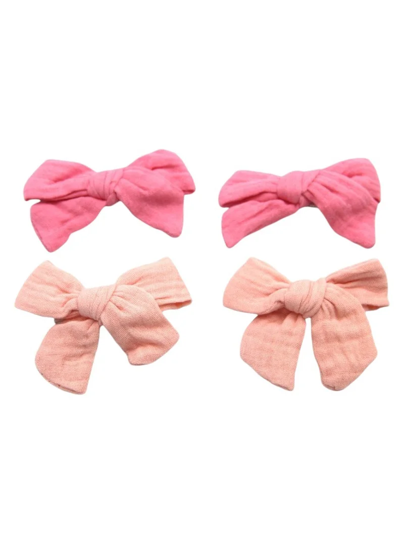 D'Daniela Adella Ribbon Bow Clip Set For Babies and Girls -  Pink & Peach