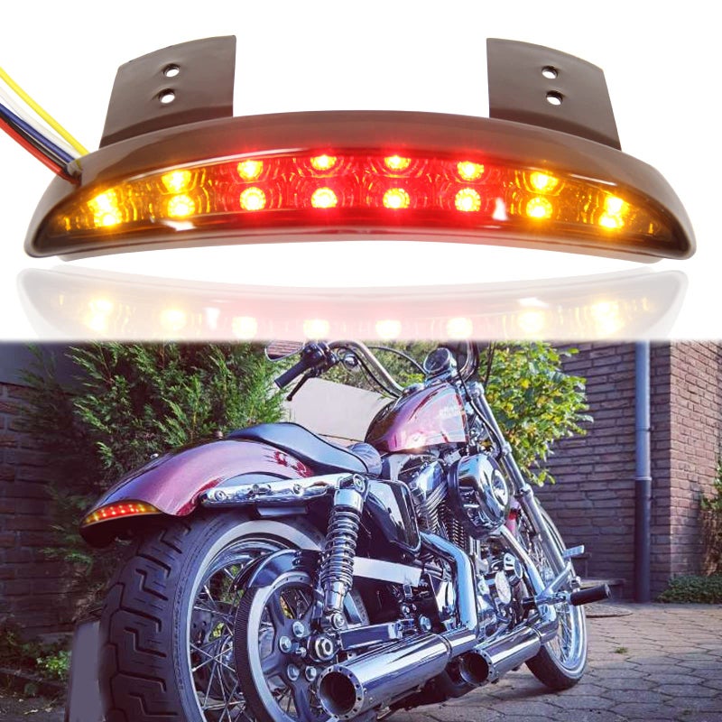 Rich Choices Motorcycle Chopped Rear Fender Edge LED Brake License Plate Tail Light Stop Running Light Turn Signal Lamp Compatible with Harley Sportster XL883N 1200N XL1200V XL1200X Smoke Lens