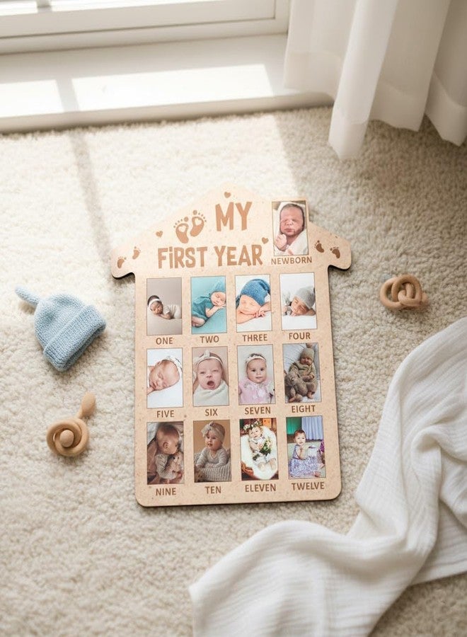 SVM CRAFT® My First Year Baby Growth Photo Display Wood Board - 12 Months Newborn Milestones Picture Frame - Image 4