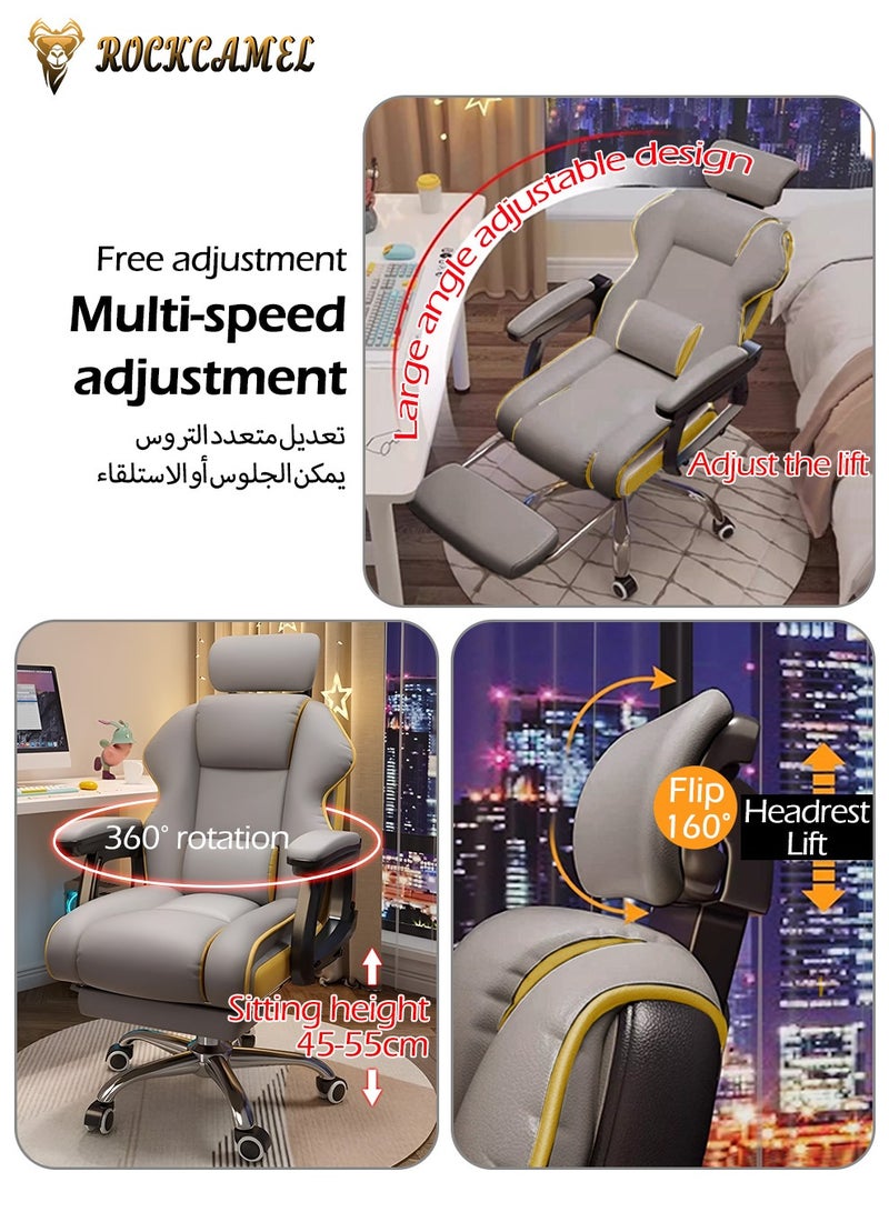 ROCKCAMEL كرسي ألعاب / كرسي كمبيوتر / كرسي مكتب مع مسند قدم قابل للسحب، بطانة لاتكس عالية الارتداد، جلد بولي يوريثين، تصميم مريح مع دعم قطني ورقبة، تعديل الارتفاع ومسند الظهر، قاعدة عجلات فولاذية صامتة، مناسب للمنزل أو المكتب  - Image 3