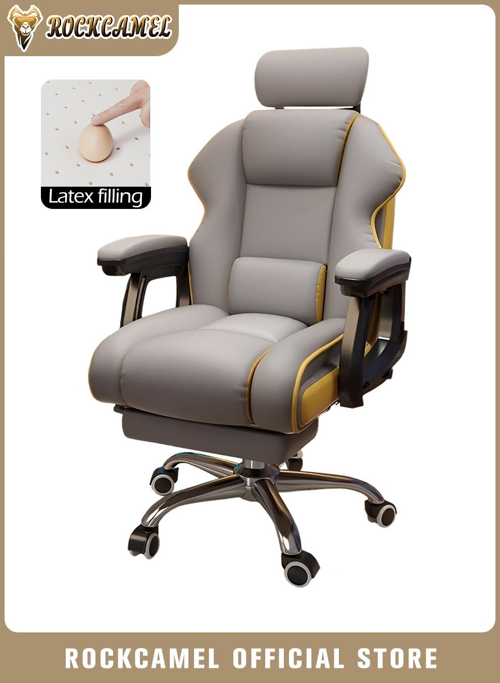 Gaming Chair/Computer Chair/Office Chair With Retractable Footrest, High-Resilience Latex Lining,PU Leather, Ergonomic Design With Lumbar And Neck Support, Height And Backrest Adjustment, Steel Silent Caster Base, Suitable For home Or Office