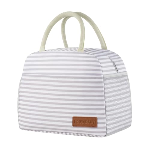 douyadady Lunch Bag WomenMen Lunch Box WomenMen GreyWhite Stripes - Image 1