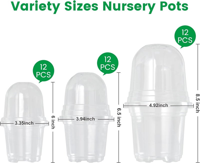 Bluepro 36 Packs 5/4/3.5 Inch Clear Nursery Pots with Humidity Domes, Transparent Plant Pots with Drainage Holes, Variety Pack Seed Starting Pots for Succulents, Flowers and Cactus - Image 2